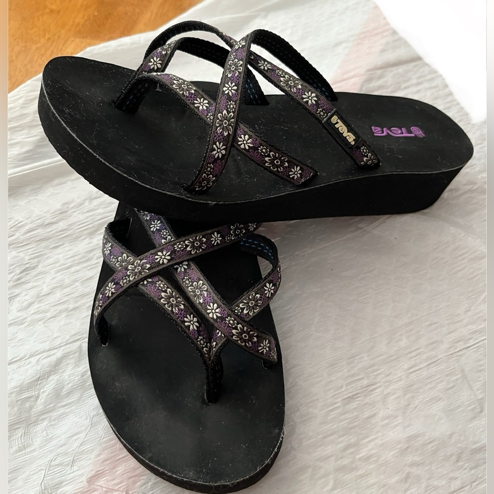 Teva Women's Floral Black and Purple Sandals - Picture 2 of 3